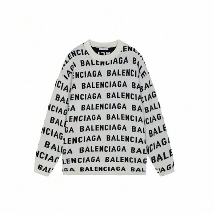 Allover Logo Diagonal Intarsia Knit Crewneck