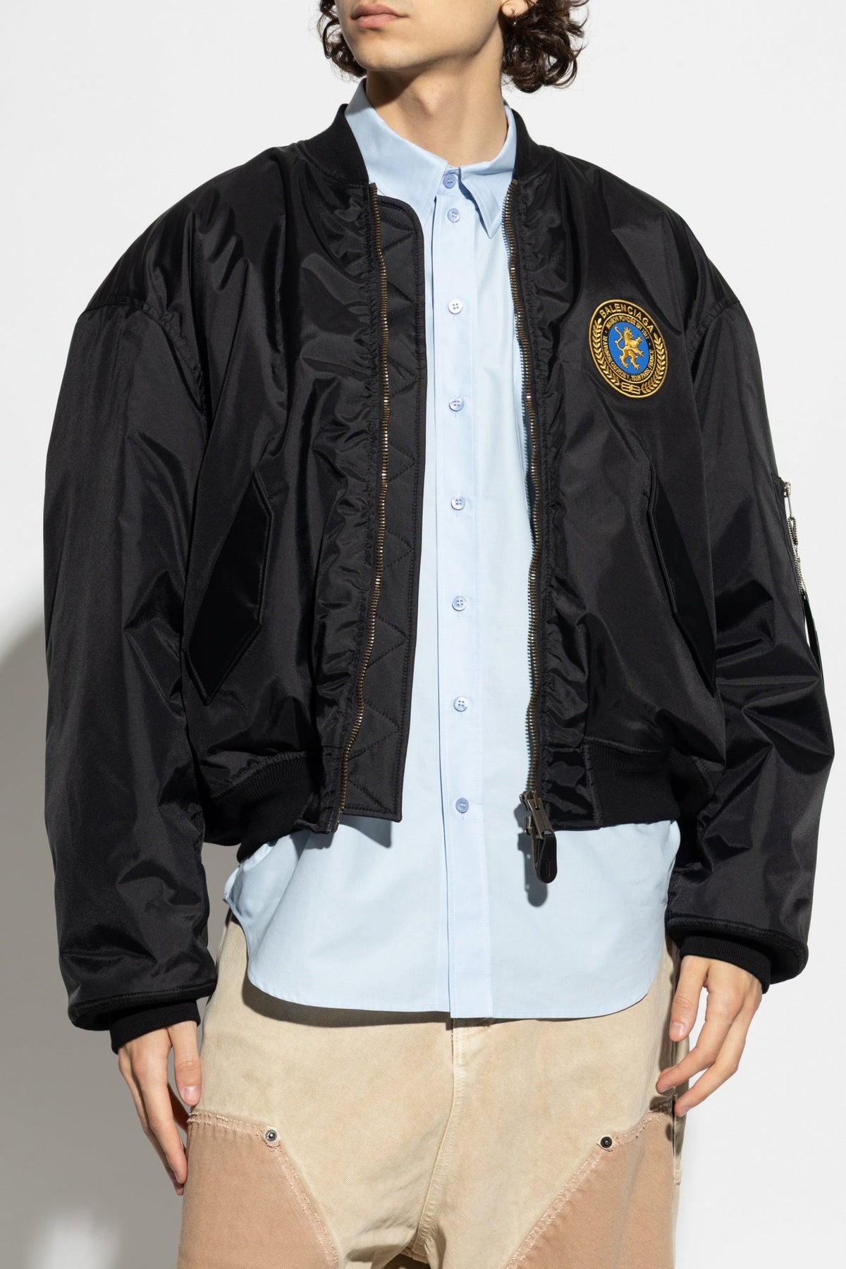 Crest-Patch Nylon Bomber Jacket | Black