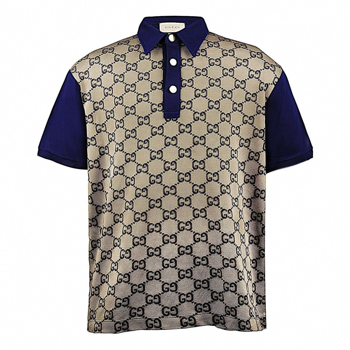 Monogram Panel Polo Shirt | Beige & Navy