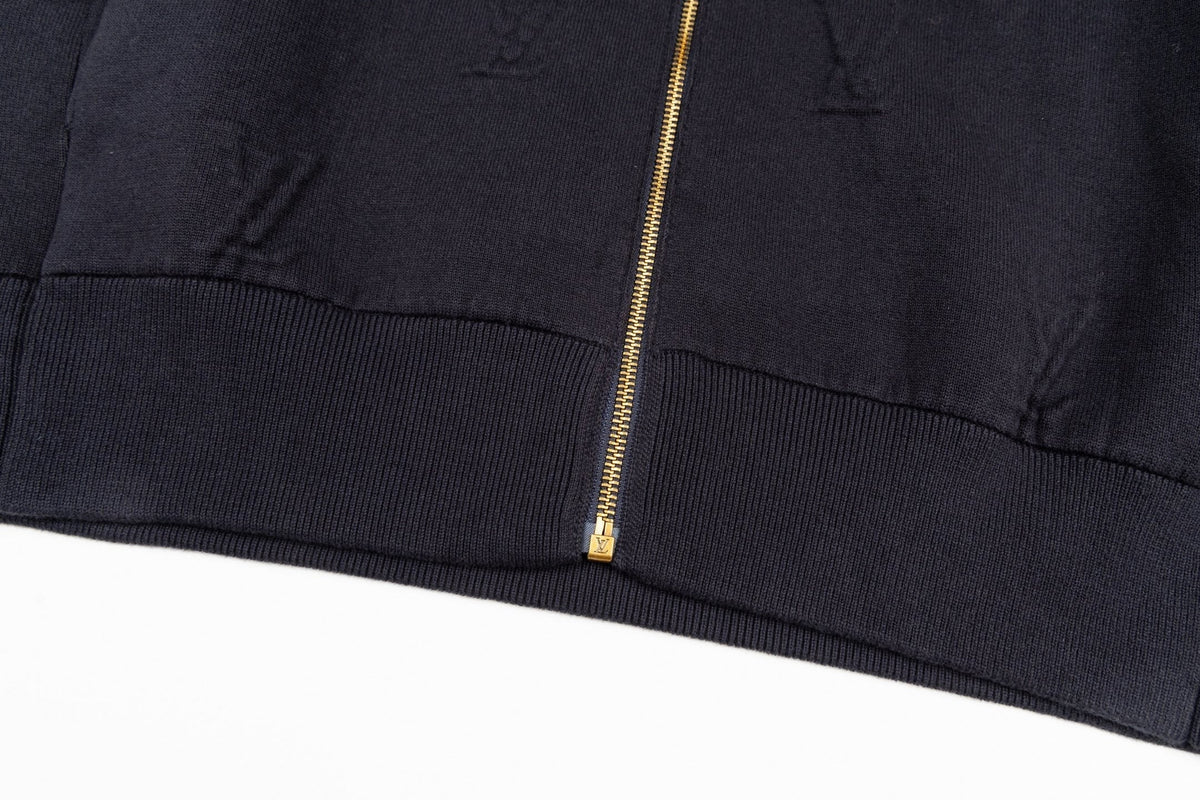 3D Monogram Embossed Zip-Through Cardigan | Midnight Blue